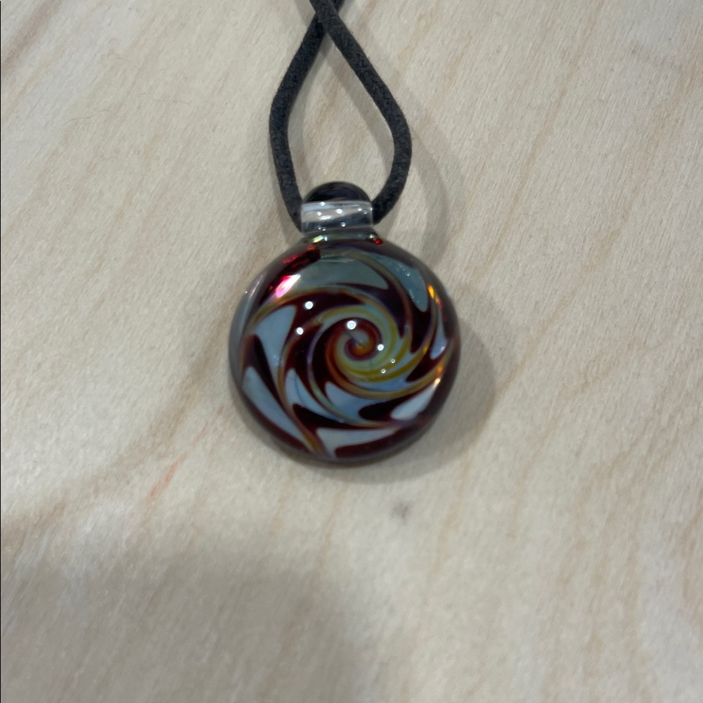 Handmade Swirl Glass Pendant Necklace - Red, White & Yellow